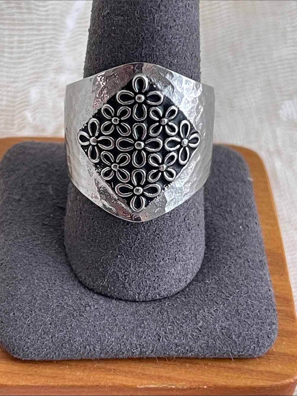 Tocara "Barbara" Hammered Stainless Steel Floral Statement Ring